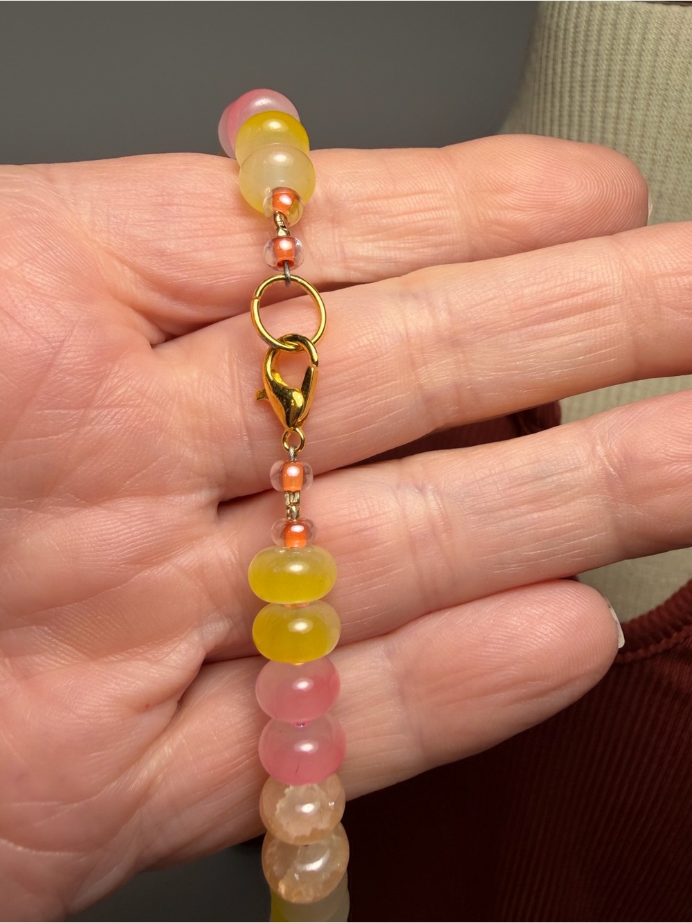 Handmade Pink & Yellow Beaded with Rondelle Gemstones Necklace with Starfish - Picture 4 of 5